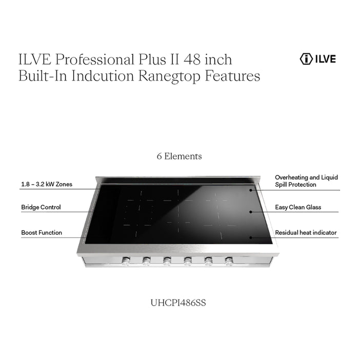 ILVE Professional Plus II 48" Built-In Induction Rangetop UHCPI486SS