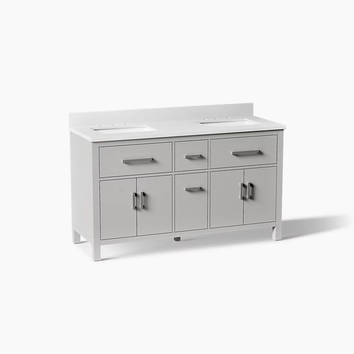 KOHLER Kresla 60" bathroom vanity cabinet, sinks, quartz top K-40641-BD1