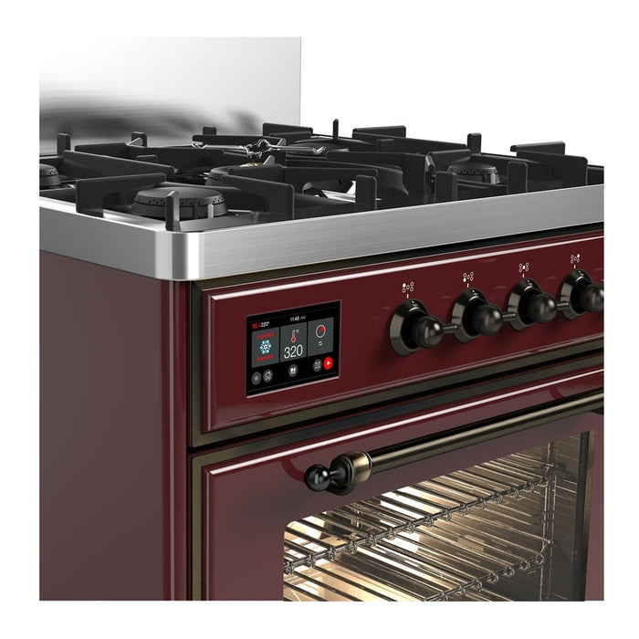 ILVE Majestic III 30" Dual Fuel Range, Burgundy, Burnished Trim UM30NR3BUB