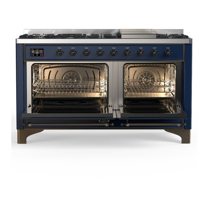 ILVE Majestic III 60" Dual Fuel Range, Midnight Blue, Burnished Trim UM60FNR3MBB