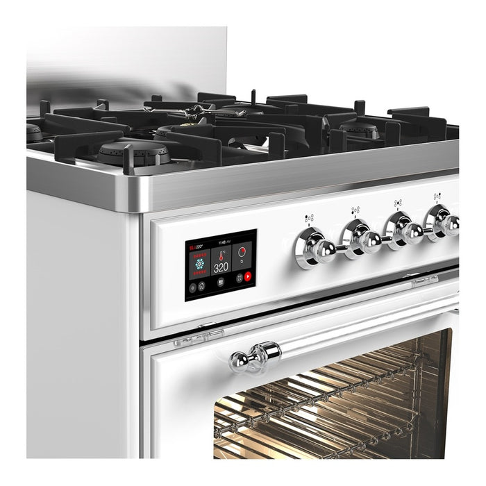 ILVE Majestic III 30" Dual Fuel Range, White Chrome Trim UM30NR3WHC