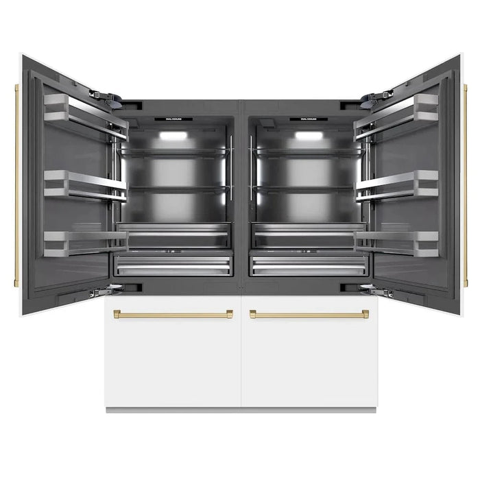 ZLINE 72" Built-In Bottom Freezer Refrigerator,Water Dispenser, Ice Maker, White Matte Graphite Gray Champagne Bronze GRBITZ-WM-72-CB