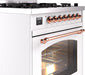 ILVE Nostalgie II 30" Dual Fuel Liquid Propane Range, White, Copper Trim UP30NMPWHPLP ILVE