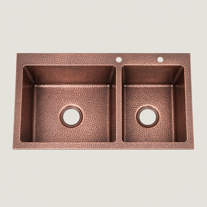 Nauxus Custom Handmade Double Bowl Drop-In Copper Sink DPIK02-NX