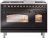 ILVE Nostalgie II 48" Dual Fuel Liquid Propane Range, Glossy Black, Bronze Trim UP48FNMPBKBLP ILVE