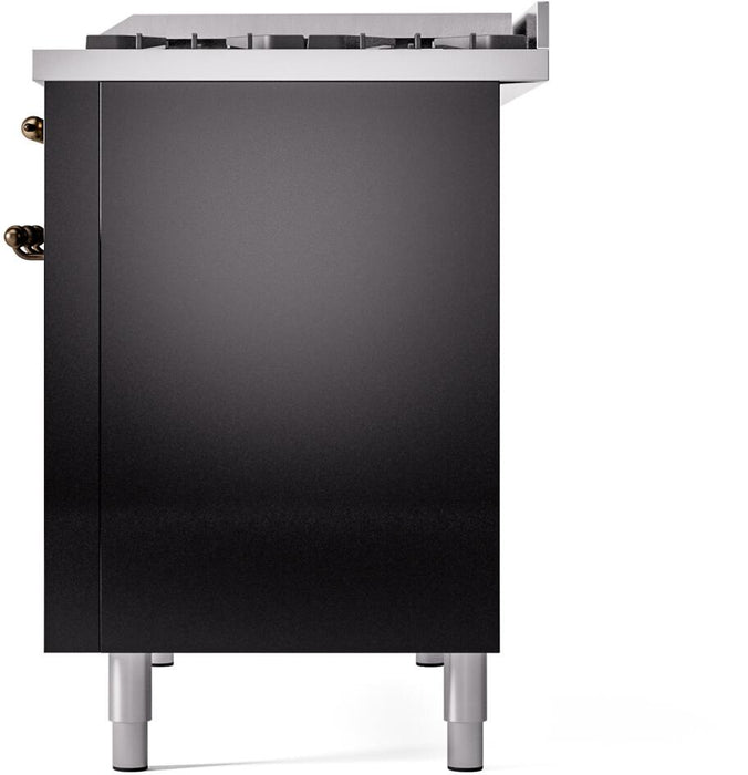 ILVE Nostalgie II 48" Dual Fuel Liquid Propane Range, Glossy Black, Bronze Trim UP48FNMPBKBLP ILVE