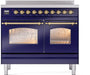 ILVE Nostalgie II 40" Electric Range, Blue, Brass Trim  UPDI406NMPMBG ILVE