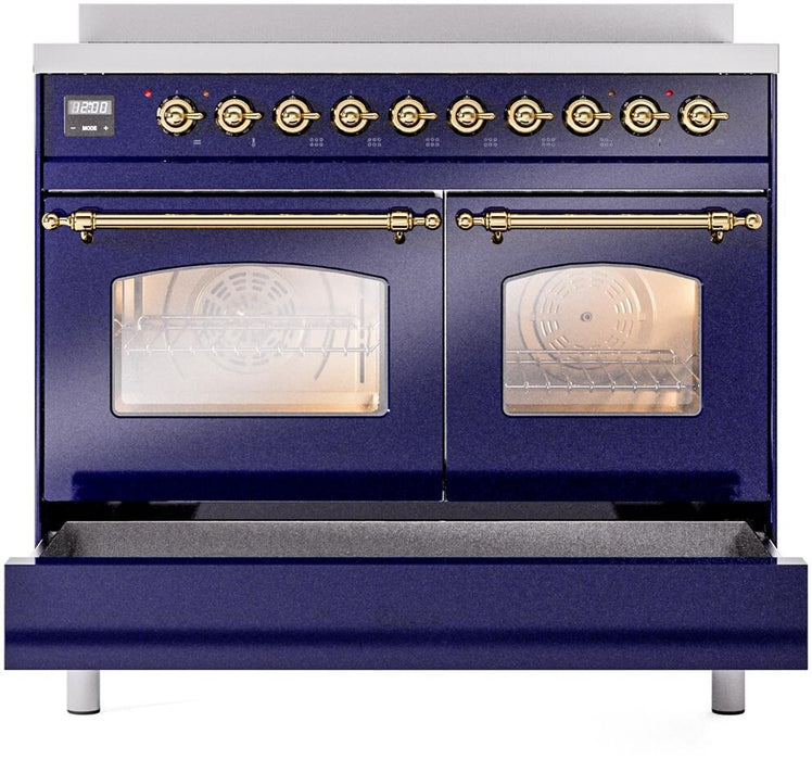 ILVE Nostalgie II 40" Electric Range, Blue, Brass Trim  UPDI406NMPMBG ILVE