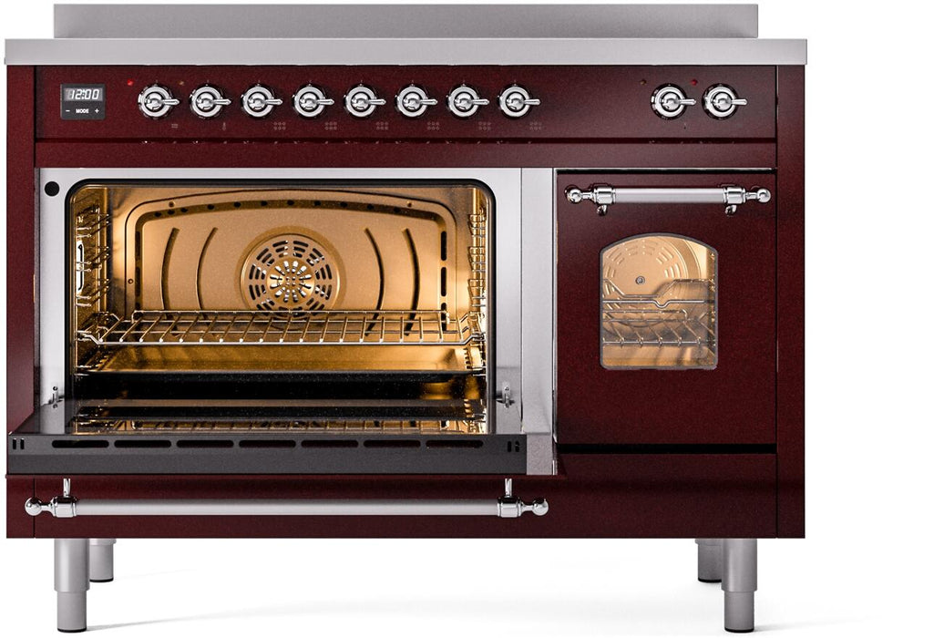 ILVE Nostalgie II 48" Electric Range, Burgundy, Chrome Trim UPI486NMPBUC ILVE