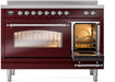 ILVE Nostalgie II 48" Electric Range, Burgundy, Chrome Trim UPI486NMPBUC ILVE