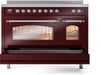 ILVE Nostalgie II 48" Electric Range, Burgundy, Chrome Trim UPI486NMPBUC ILVE