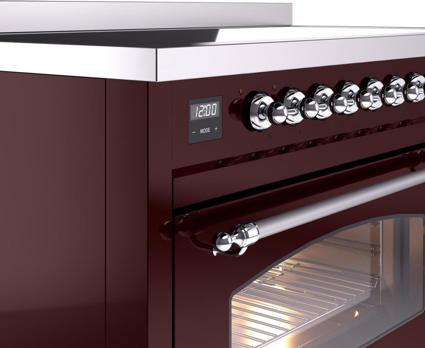 ILVE Nostalgie II 48" Electric Range, Burgundy, Chrome Trim UPI486NMPBUC ILVE