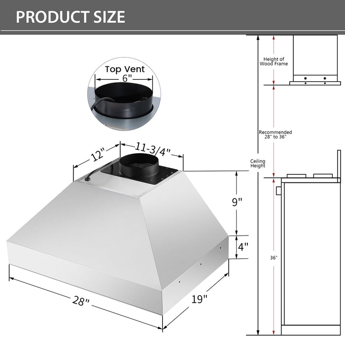 Nauxus Range Hood Insert 30 Inch,600 CFM Bulit-in Kitchen Vent Hood with 4 Speeds,Ultra-Quiet Duct Stove Hood 3CCT LED Lights and Dishwasher Safe Filters , NX-19IS-30