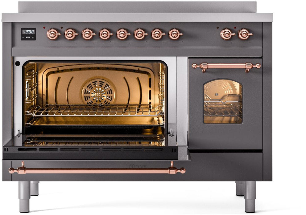 ILVE Nostalgie II 48" Electric Range, Matte Graphite, Copper Trim UPI486NMPMGP ILVE