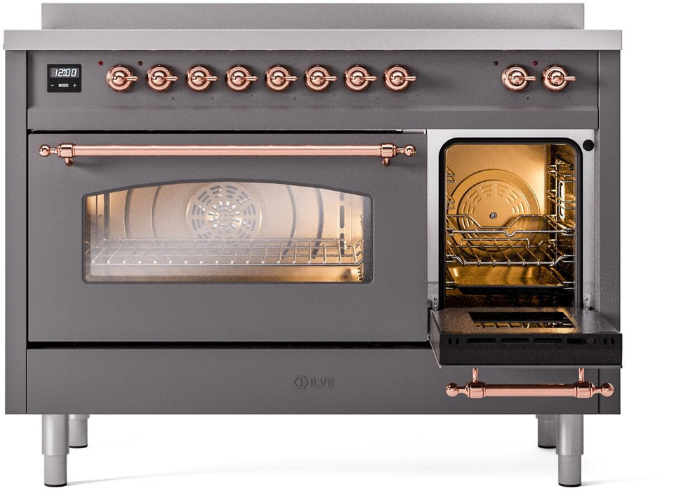 ILVE Nostalgie II 48" Electric Range, Matte Graphite, Copper Trim UPI486NMPMGP ILVE