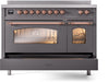 ILVE Nostalgie II 48" Electric Range, Matte Graphite, Copper Trim UPI486NMPMGP ILVE