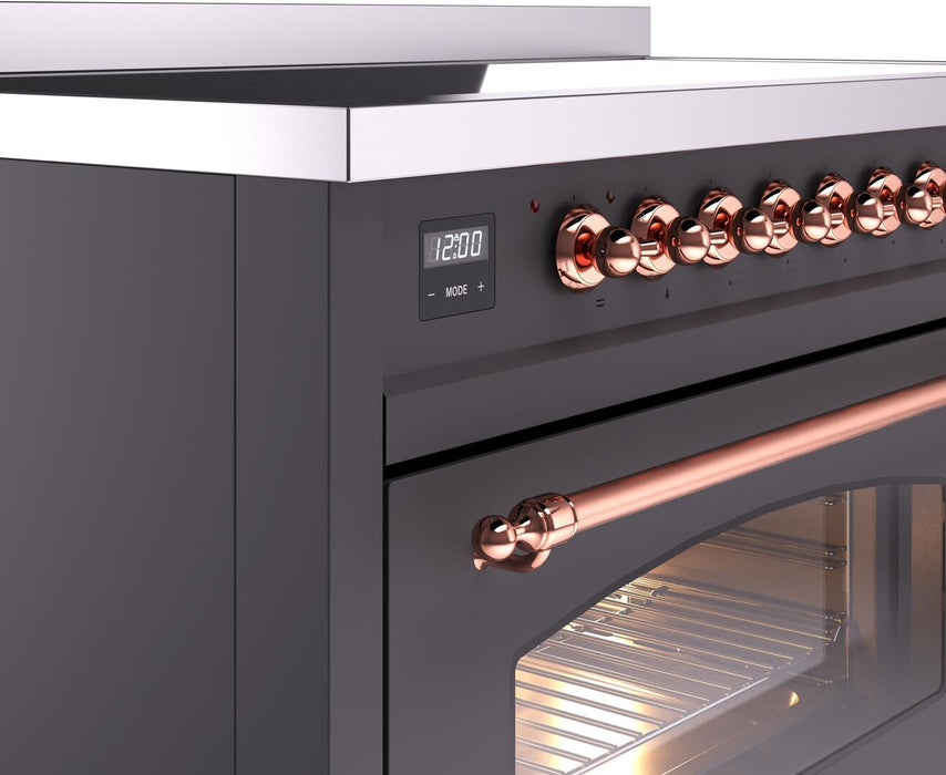 ILVE Nostalgie II 48" Electric Range, Matte Graphite, Copper Trim UPI486NMPMGP ILVE