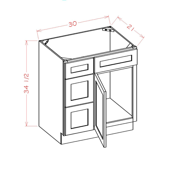 30 Inch Gray Stained Shaker Single Sink Bathroom Vanity with Drawers on the Left