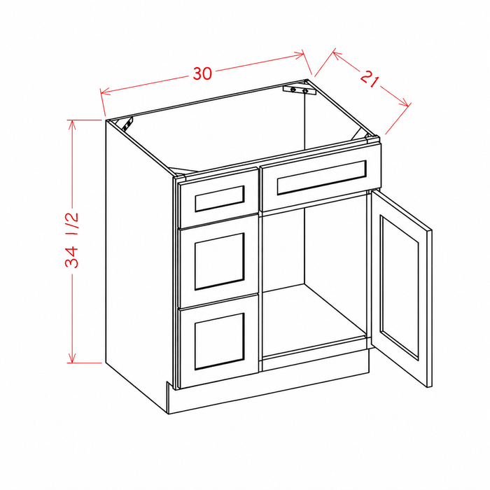 30 Inch White Shaker Single Sink Bathroom Vanity with Drawers on the Left