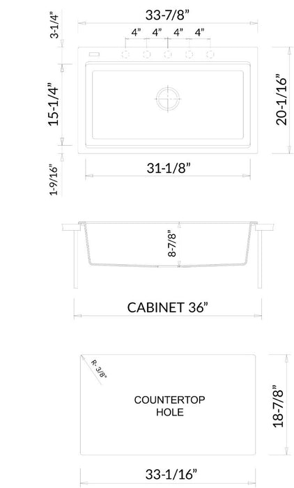 ALFI brand  34" Granite Composite Workstation Step Rim Sink, Accessories AB3418SBDI
