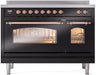 ILVE Nostalgie II 48" Electric Range, Glossy Black, Copper Trim UPI486NMPBKP ILVE