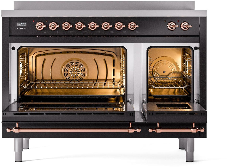 ILVE Nostalgie II 48" Electric Range, Glossy Black, Copper Trim UPI486NMPBKP ILVE