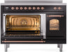 ILVE Nostalgie II 48" Electric Range, Glossy Black, Copper Trim UPI486NMPBKP ILVE