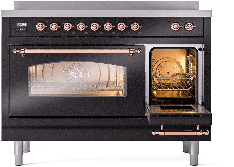 ILVE Nostalgie II 48" Electric Range, Glossy Black, Copper Trim UPI486NMPBKP ILVE