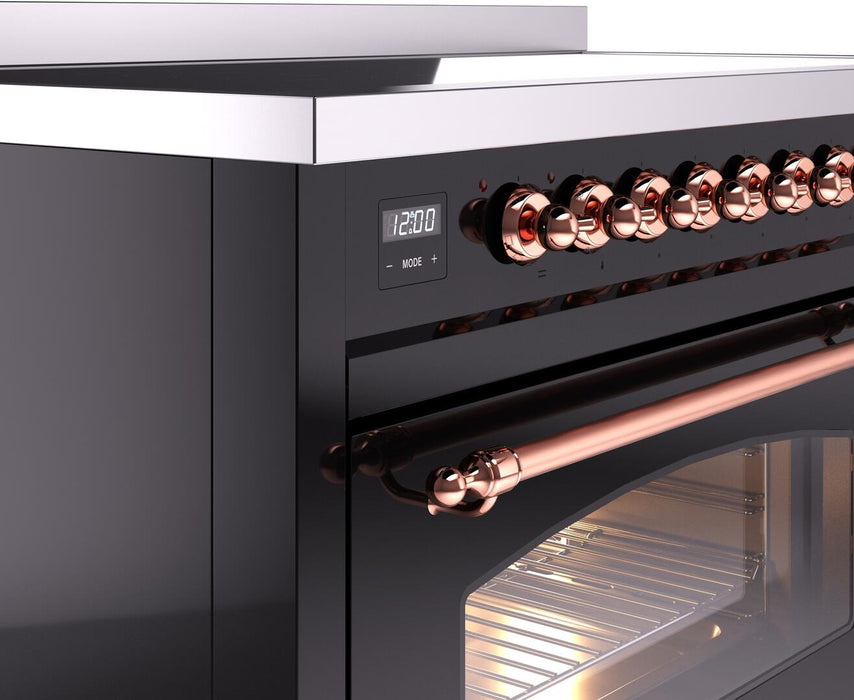 ILVE Nostalgie II 48" Electric Range, Glossy Black, Copper Trim UPI486NMPBKP ILVE