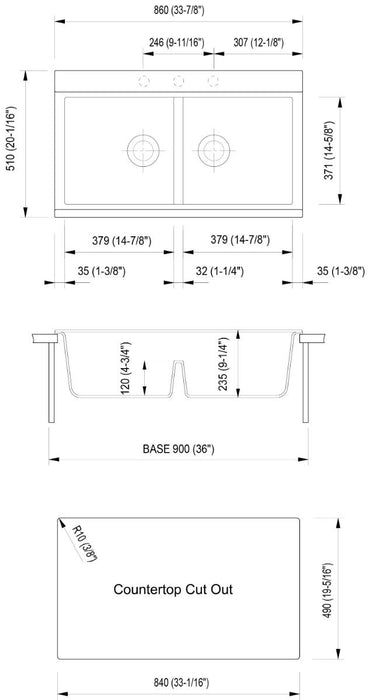 ALFI brand 34" Granite Composite Workstation Step Sink, Accessories AB3418DBDI