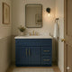 36 Inch Navy Blue Shaker Single Sink Bathroom Vanity with Drawers on the Right