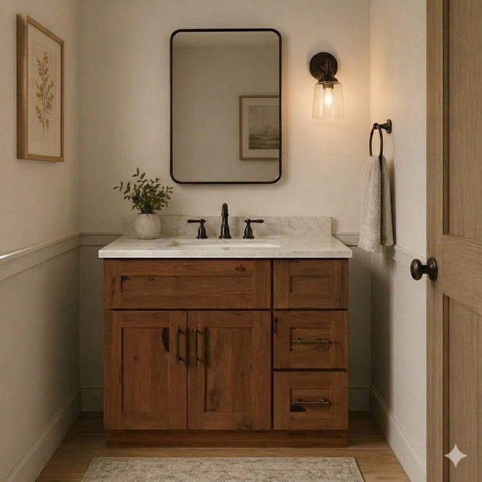 36 Inch Rustic Shaker Single Sink Bathroom Vanity with Drawers on the Right