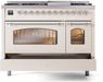 ILVE Nostalgie II 48" Dual Fuel Liquid Propane Range, Antique White, Chrome Trim UP48FNMPAWCLP ILVE