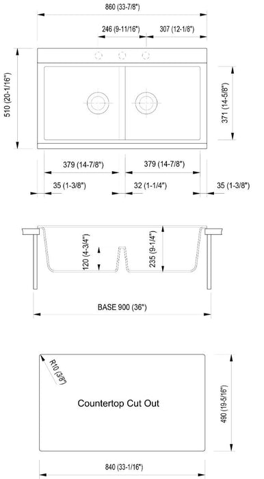 ALFI brand 33" Workstation Step Rim Double Bowl Sink, Accessories AB3418DBUM