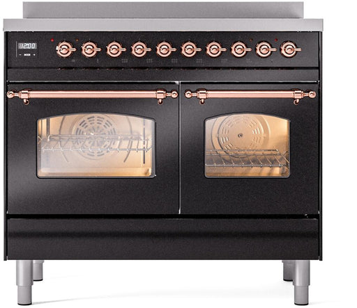 ILVE Nostalgie II 40" Electric Range, Glossy Black, Copper Trim UPDI406NMPBKP ILVE