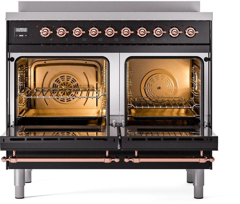 ILVE Nostalgie II 40" Electric Range, Glossy Black, Copper Trim UPDI406NMPBKP ILVE