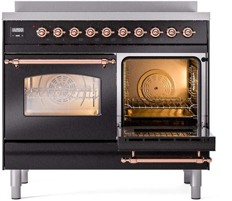 ILVE Nostalgie II 40" Electric Range, Glossy Black, Copper Trim UPDI406NMPBKP ILVE