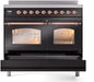 ILVE Nostalgie II 40" Electric Range, Glossy Black, Copper Trim UPDI406NMPBKP ILVE