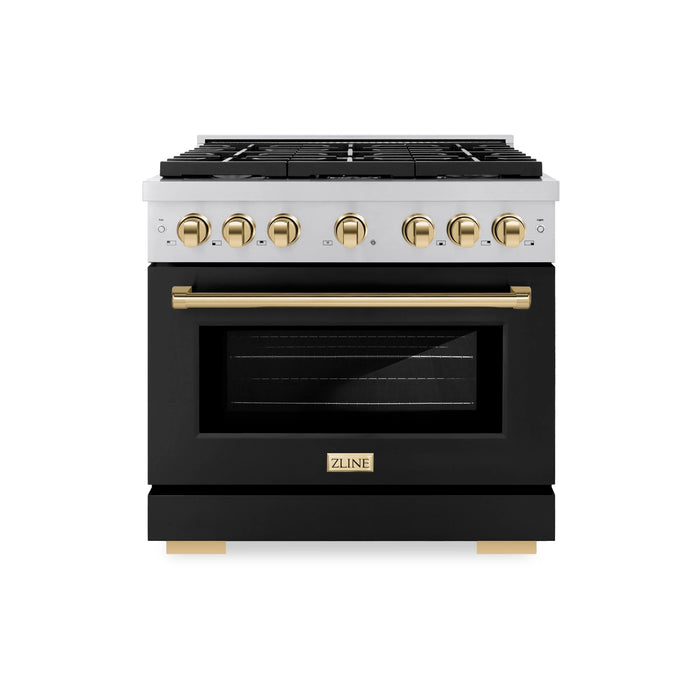 ZLINE 36"Paramount Dual Fuel Range Black Matte Gold SDRZ-BLM-36-G