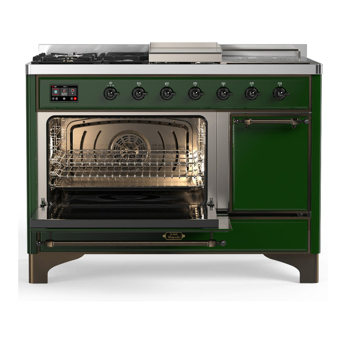 ILVE Majestic III 48" Dual Fuel Range, Emerald Green, Burnished Trim UM48FSQNR3EGB