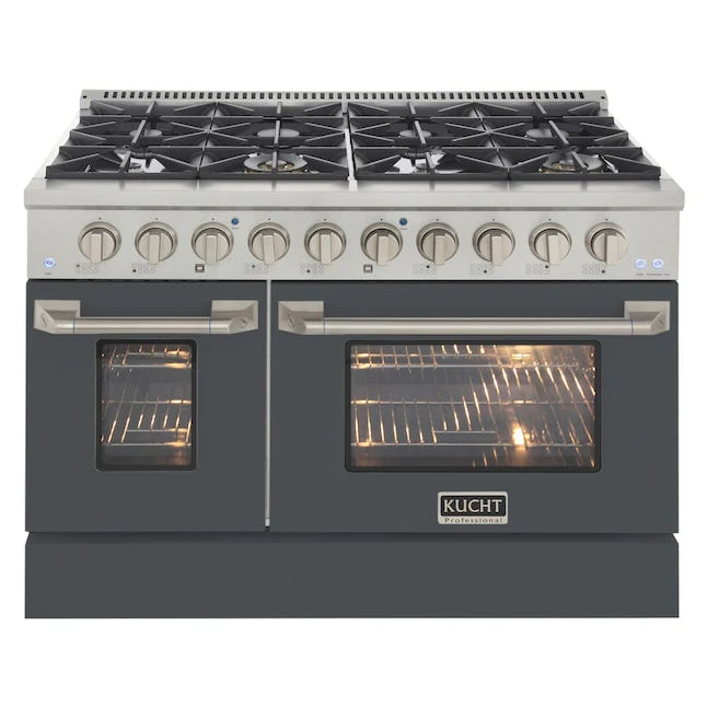 Kucht 48" Gas Range in Stainless Steel with Grey Oven Doors, KNG481-GR