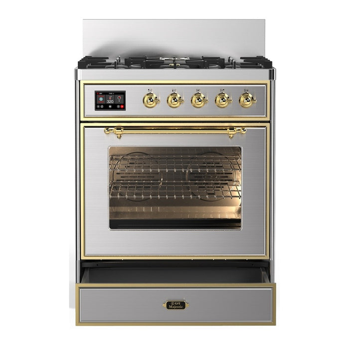 ILVE Majestic III Series 30" Dual Fuel Range, Stainless Steel, Brass Trim UM30NR3SSG
