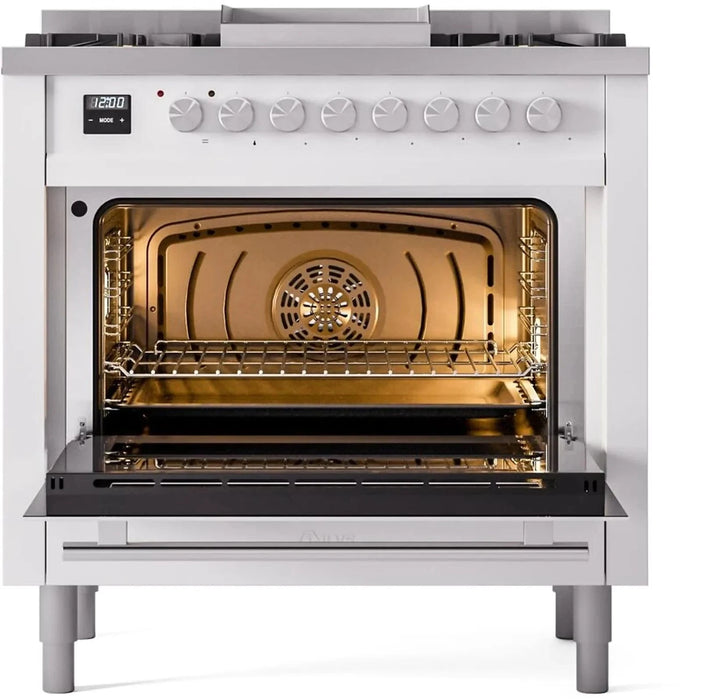 ILVE 36"Professional Plus Liquid Propane Dual Fuel Range, White UP36FWMPWHLP