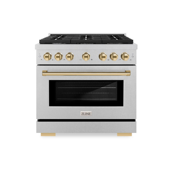 ZLINE 36"Paramount Dual Fuel Range DuraSnow® Gold SDRSZ-36-G