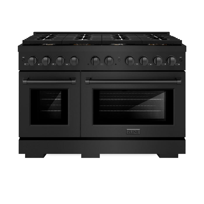 ZLINE 48"Paramount Dual Fuel Range Black Stainless Steel, Brass Burners SDRB-BR-48