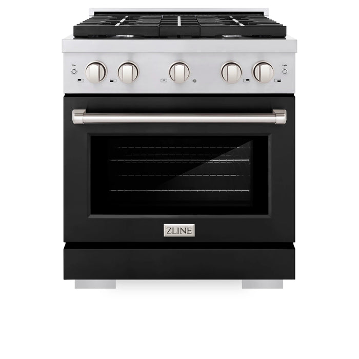 ZLINE 30" Gas Range, Convection Gas Oven, Stainless Steel,Matte Black  SGR-BLM-30