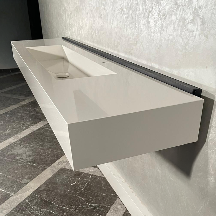 White Quartz Large Bathroom Trough Sink Wall Mount Contemporary Design