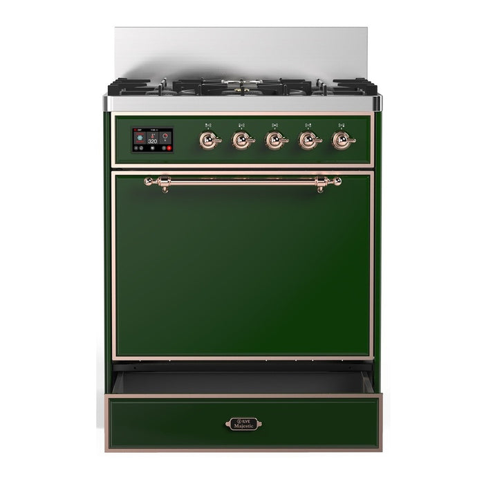 ILVE Majestic III 30" Dual Fuel Range, Emerald Green Copper Trim UM30QNR3EGP