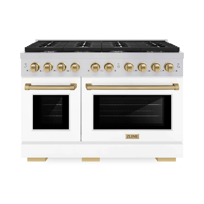 ZLINE 48"Paramount Dual Fuel Range White Matte Champagne Bronze SDRZ-WM-48-CB