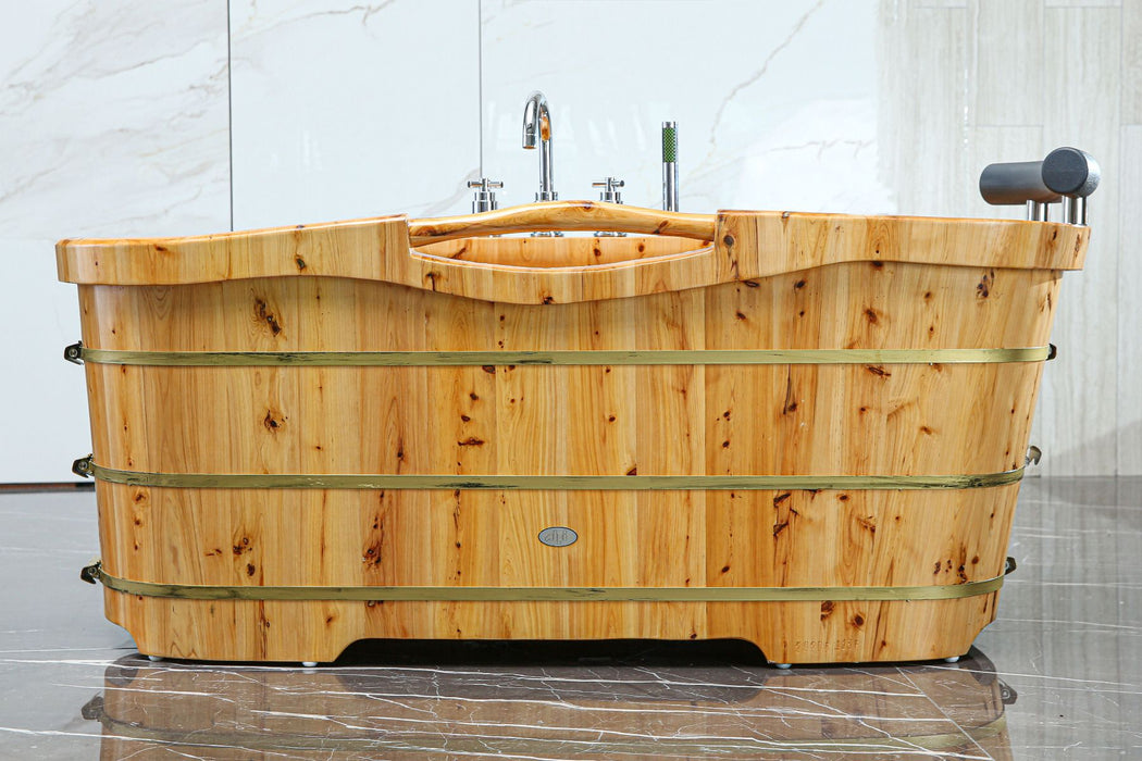 ALFI brand 61'' Free Standing Cedar Wooden Bathtub, Tub Filler AB1136